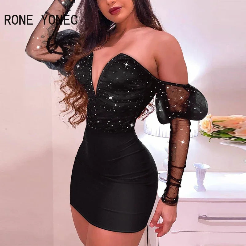 Women’s Sexy Black V-Neck Party Dress