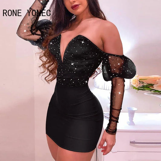 Women’s Sexy Black V-Neck Party Dress