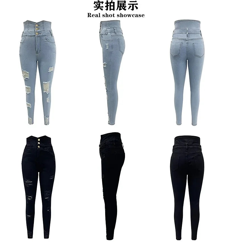 High-Waist Thick Denim Pencil Pants