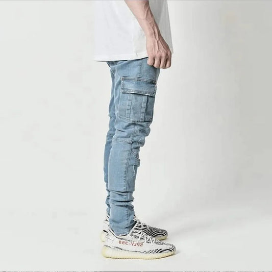 Men’s Street Elastic Cargo Jeans for Daily Wear