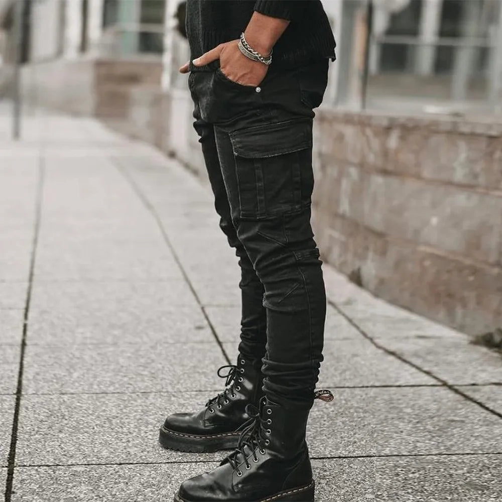 Men’s Street Elastic Cargo Jeans for Daily Wear