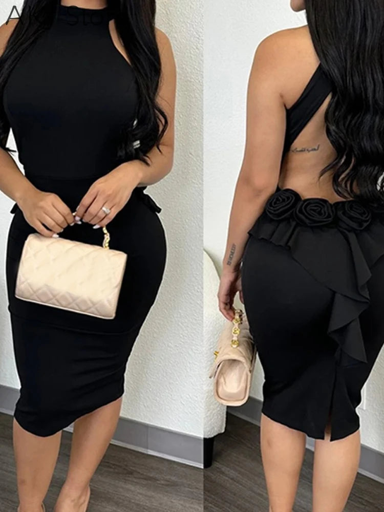 Women's Backless Ruffle Hem Party Dress