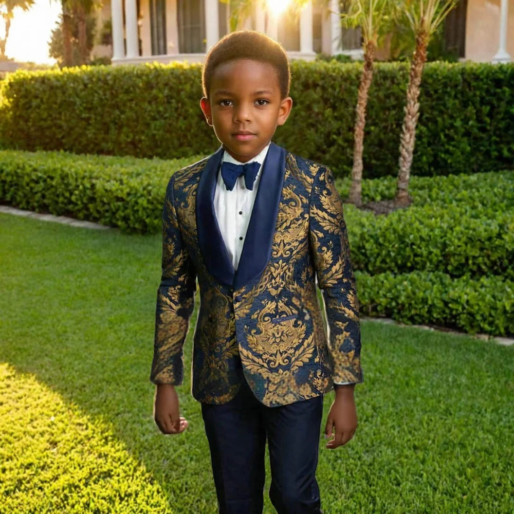 Boys’ Unique Gold Floral Pattern Suit