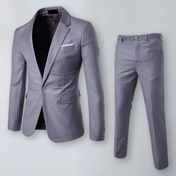 2Pcs/Set Autumn Winter Men Blazer Lapel Long Sleeve Single Button Pockets Men Suit Coat Slim Fit Full Shoulder Male Outfit