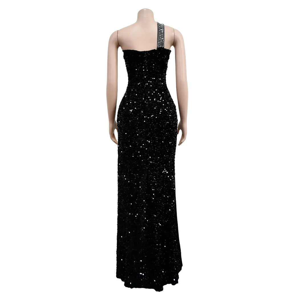 Women’s V-Neck Diamond Mesh Long Dress