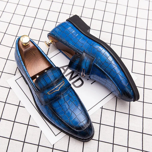 Men’s Italian Style Blue Leather Loafers