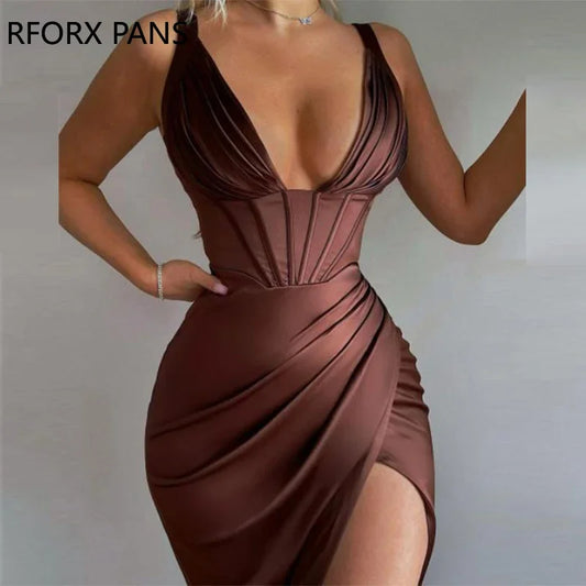 Women’s Chic High Slit Ruched Party Dress