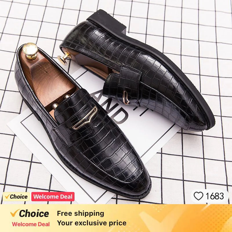 Men’s Crocodile Skin Textured Leather Shoes