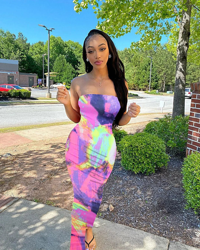 Women's Slim Bandage Chest Wrap Long Dress