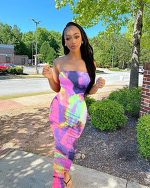 Women's Slim Bandage Chest Wrap Long Dress