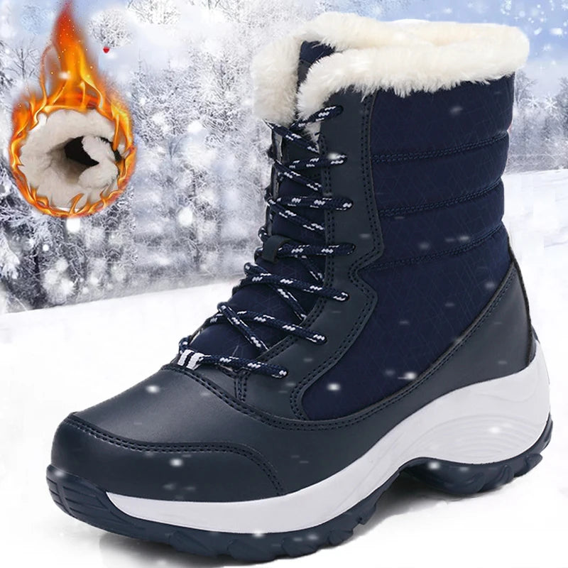 Snow Women's Boots 2025 Trend Women Shoes Platform Ladies Shoes Solid Mid Women's High Boots Platform Boots Women Botas Mujer