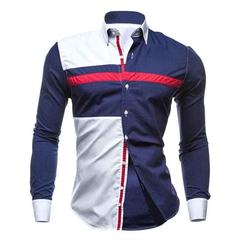 Men’s Modern Striped Patchwork Shirt