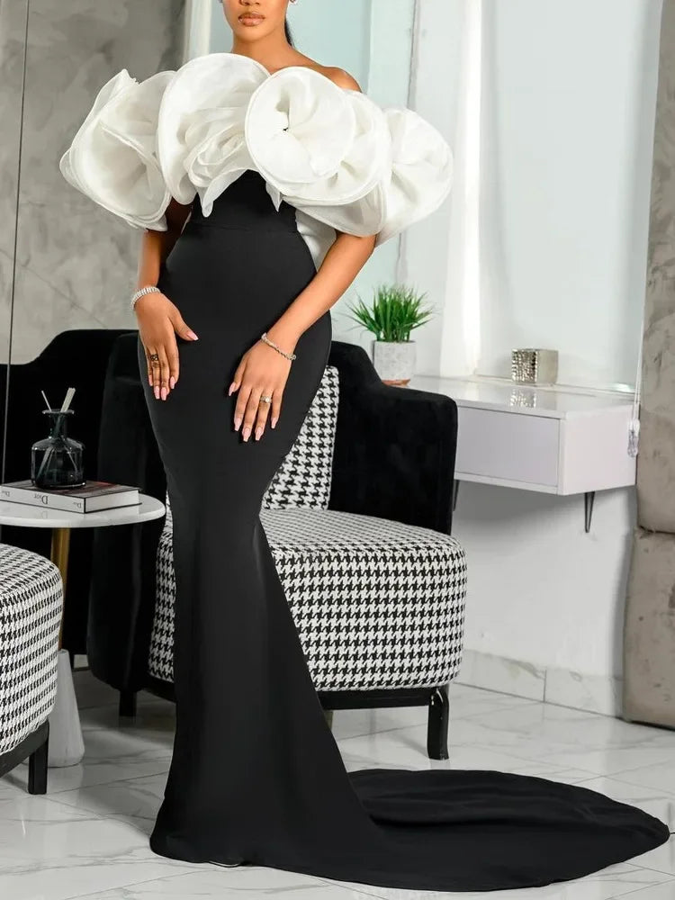 Women’s Luxury Black & White Contrast Party Dress