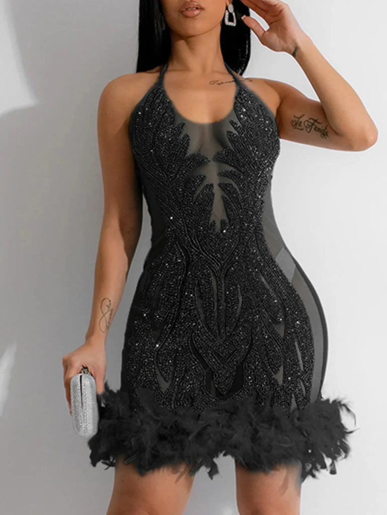 Women’s Stunning Sheer Mesh Sequin Slip Dress