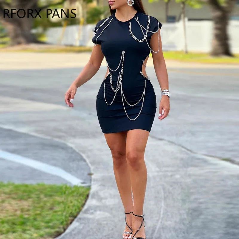 Women’s Black Chain Neck Bodycon Dress