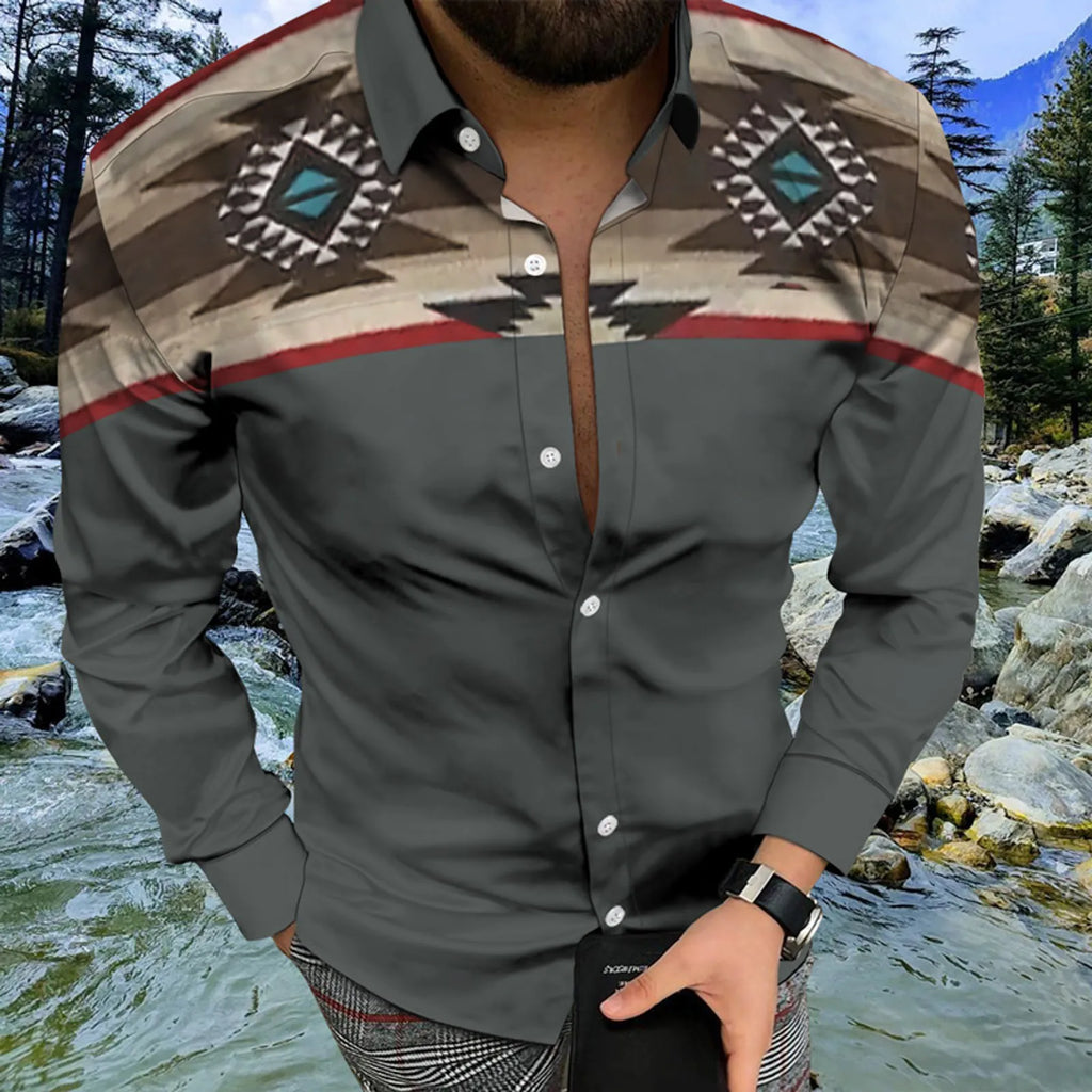 Men’s Aztec Print Casual Buttoned Shirt