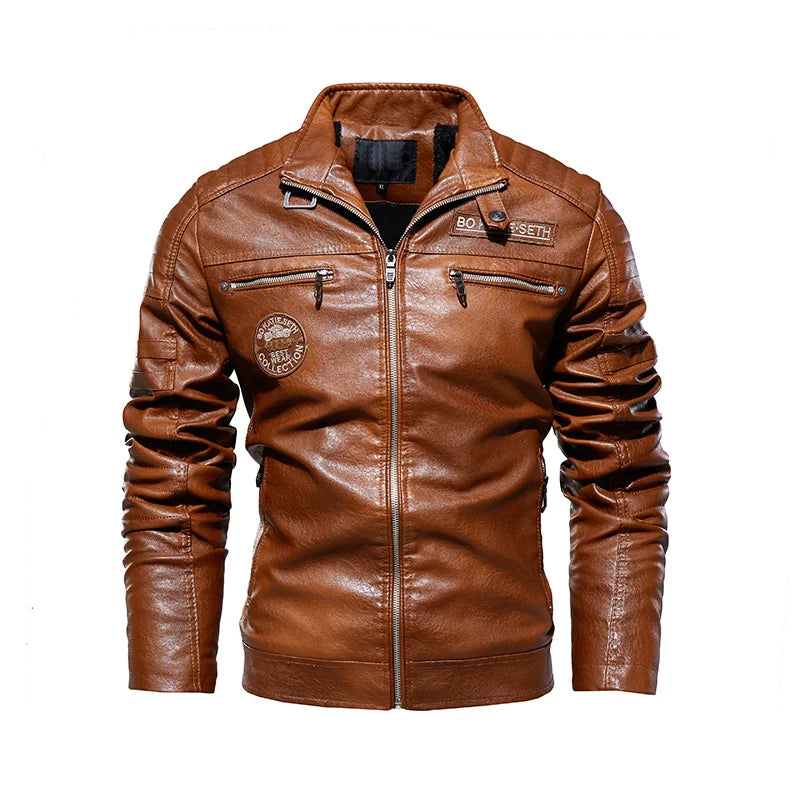 Fashion Leather Jacket for Men / Winter Fleece Motorcycle / Windbreaker