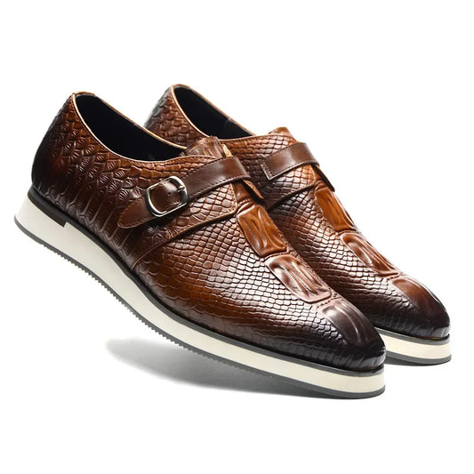 Men’s crocodile print monk strap design Leather Shoes