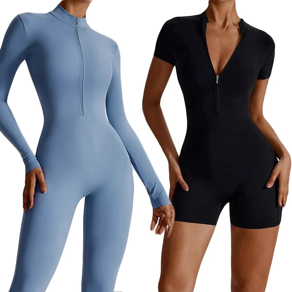 Summer Zipper Workout Jumpsuit Sports