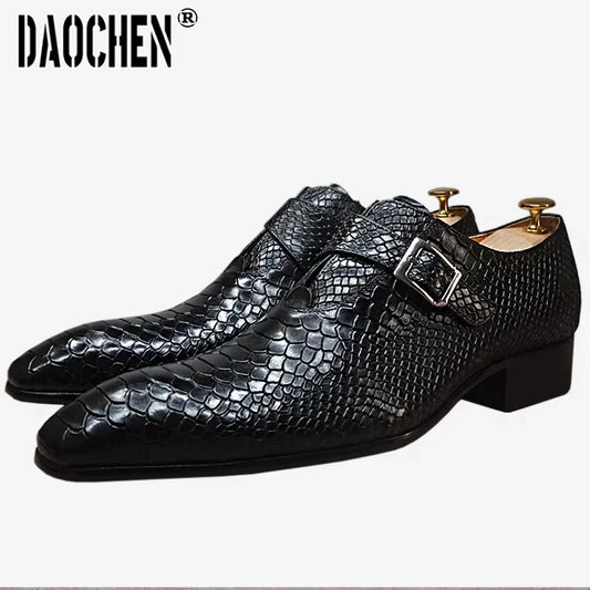 Men’s Snake Print Black & Brown Leather Loafers