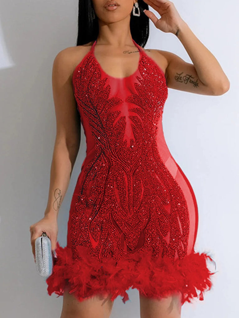 Women’s Stunning Sheer Mesh Sequin Slip Dress