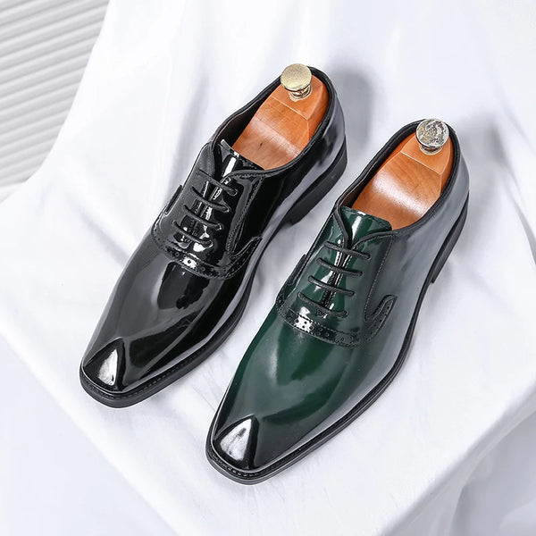 British Style Point-toe Men's Business Leather Shoes Fashion Lace-up Shoes Formal Dress Shoes Men Office Gentleman Shoes Green
