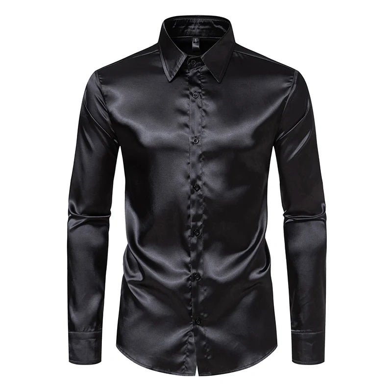 Men’s Luxury Black Satin Shirt