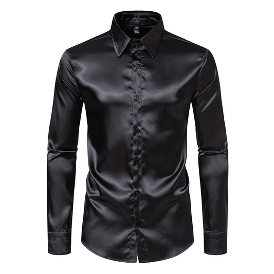 Men’s Luxury Black Satin Shirt