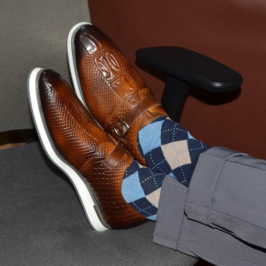 Men’s crocodile print monk strap design Leather Shoes