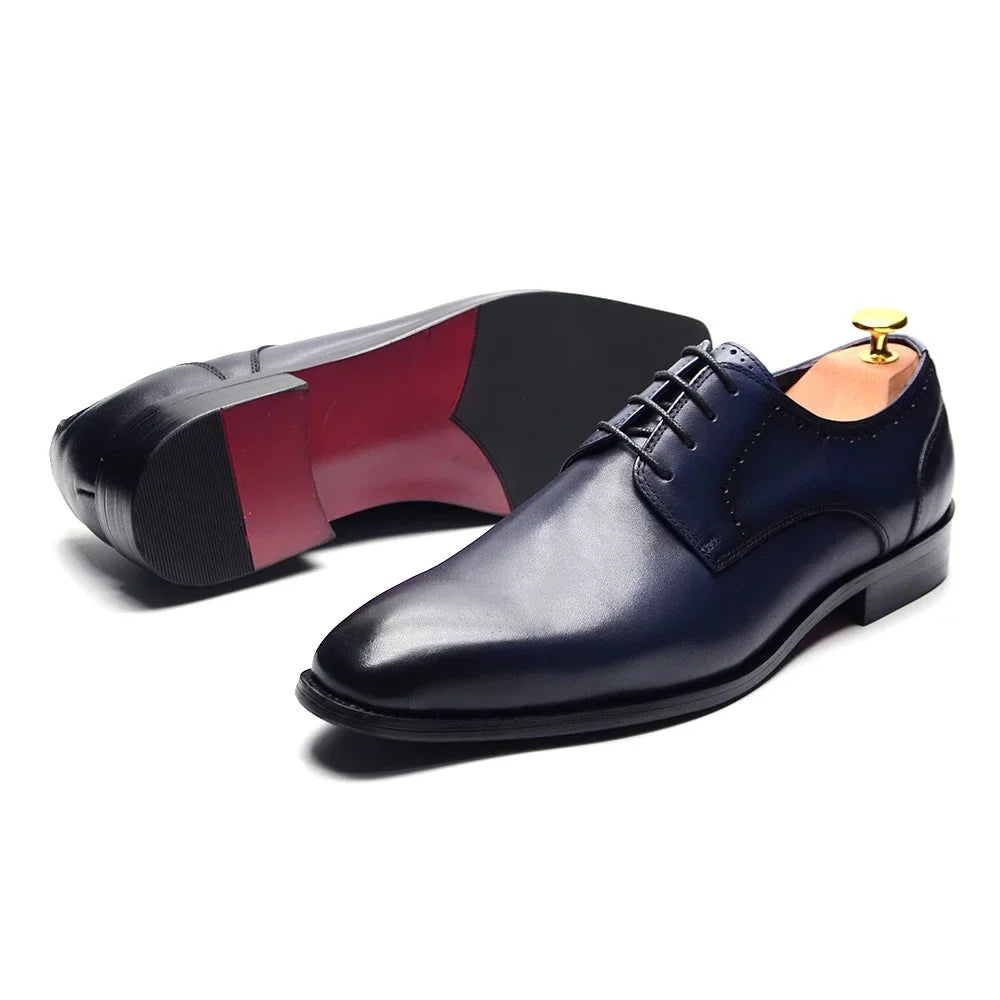 Men’s Blue Leather Derby Shoes for Wedding & Business Wear