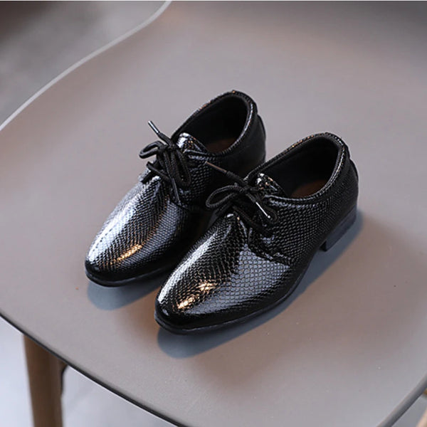 Spring Boy Leather Shoe Black Party Wedding School Children Low-heeled Fashion Versatile Lace-up Kids Student Performance Shoes