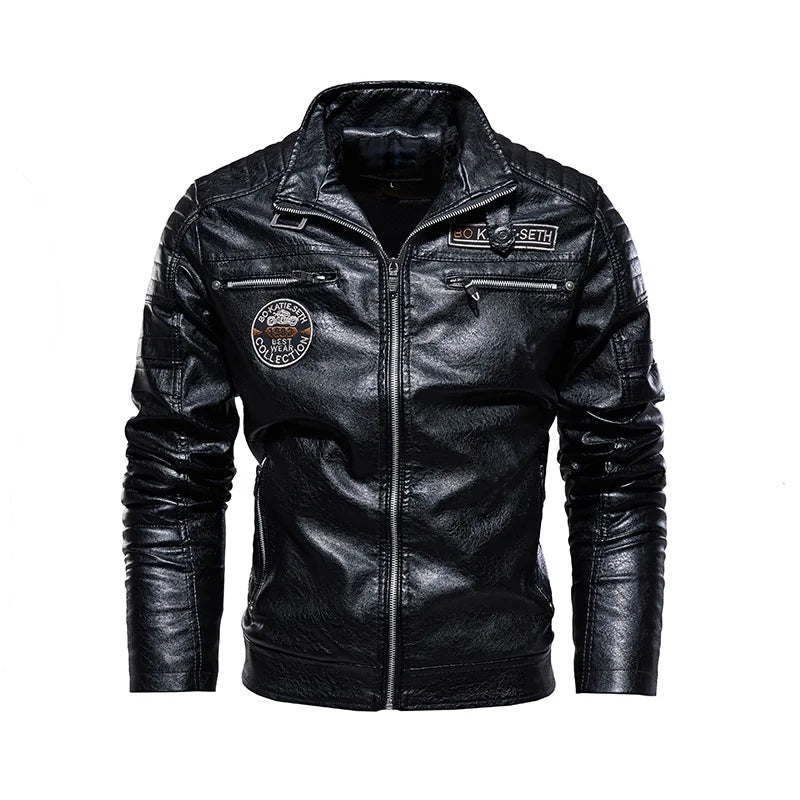 Fashion Leather Jacket for Men / Winter Fleece Motorcycle / Windbreaker