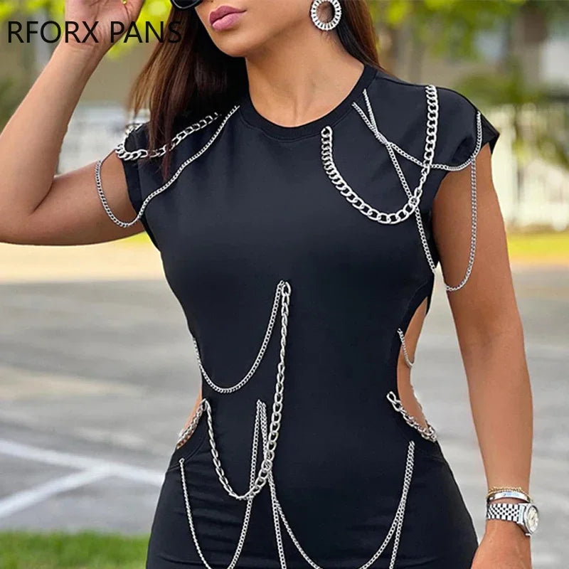 Women’s Black Chain Neck Bodycon Dress