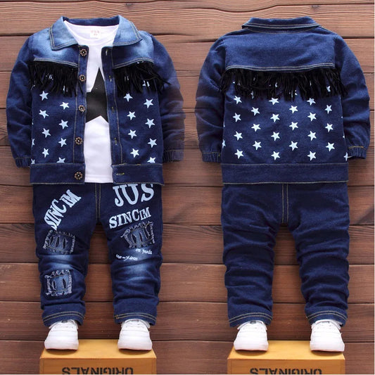 Boys’ High-Quality Cotton Jacket, T-Shirt & Jeans