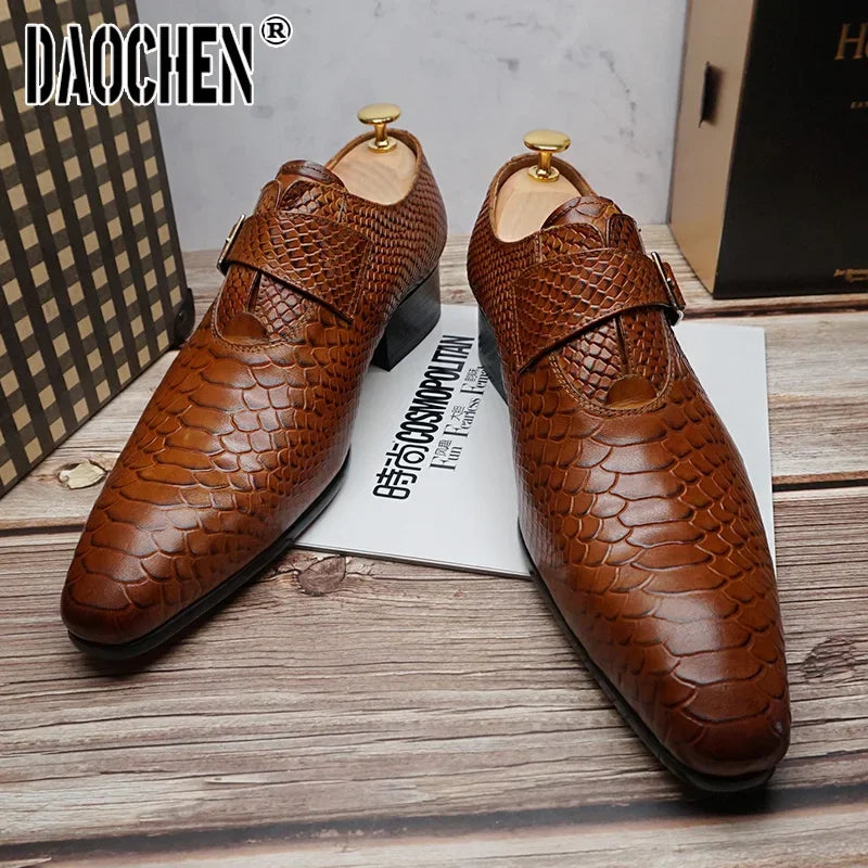 Men’s Snake Print Black & Brown Leather Loafers