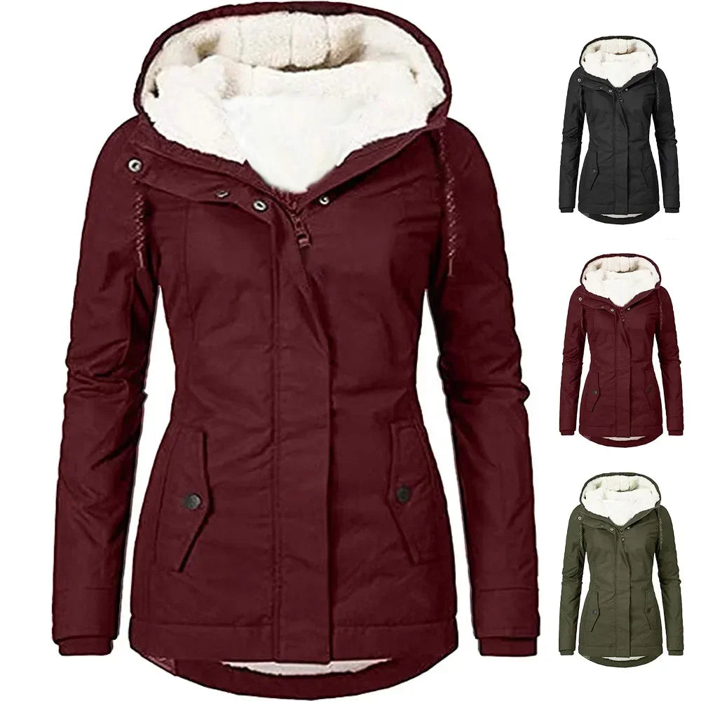 Fashion Hooded Women Splice Zipper Coats