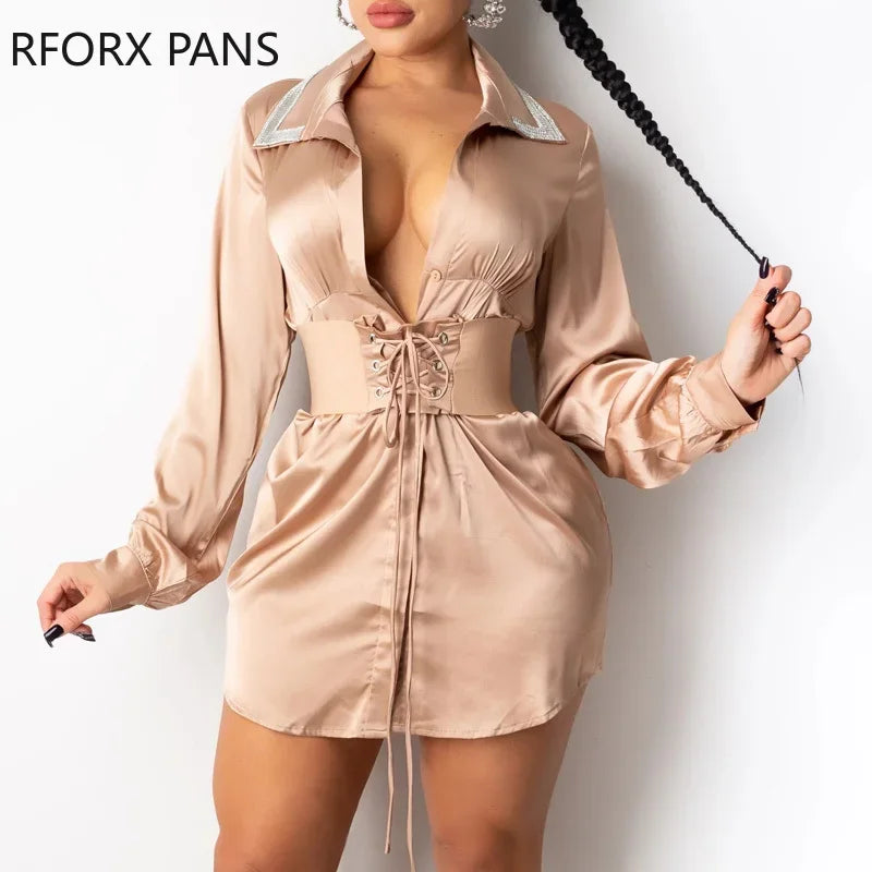 Women’s Elegant Button-Front  Mini Party Dress