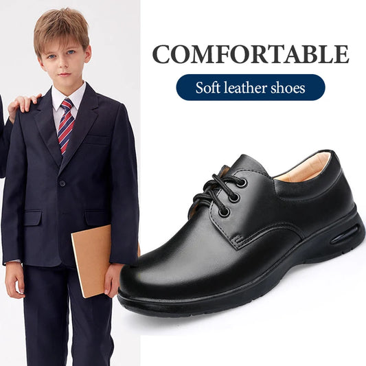 Kids  Soft Black Leather School Shoes