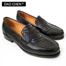 Luxury Snake-Print Leather Loafer Shoes for Men