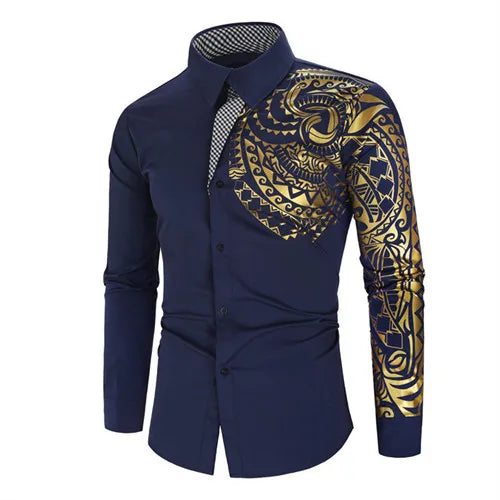 Men’s Luxury Gold Print Dress Shirt