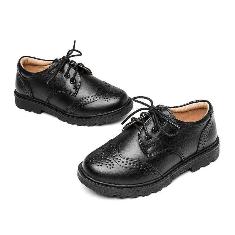 Boys' Black Hollow-Out Leather Shoes