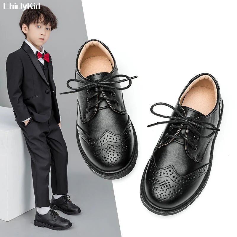 Boys' Black Hollow-Out Leather Shoes