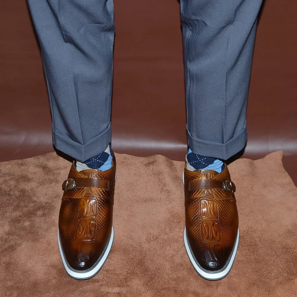 Men’s crocodile print monk strap design Leather Shoes