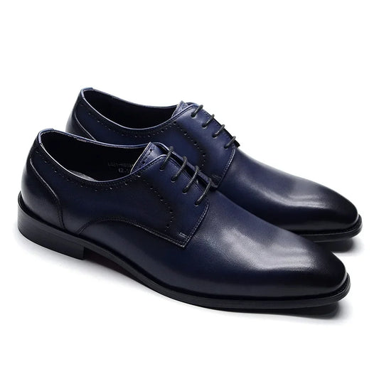 Men’s Blue Leather Derby Shoes for Wedding & Business Wear