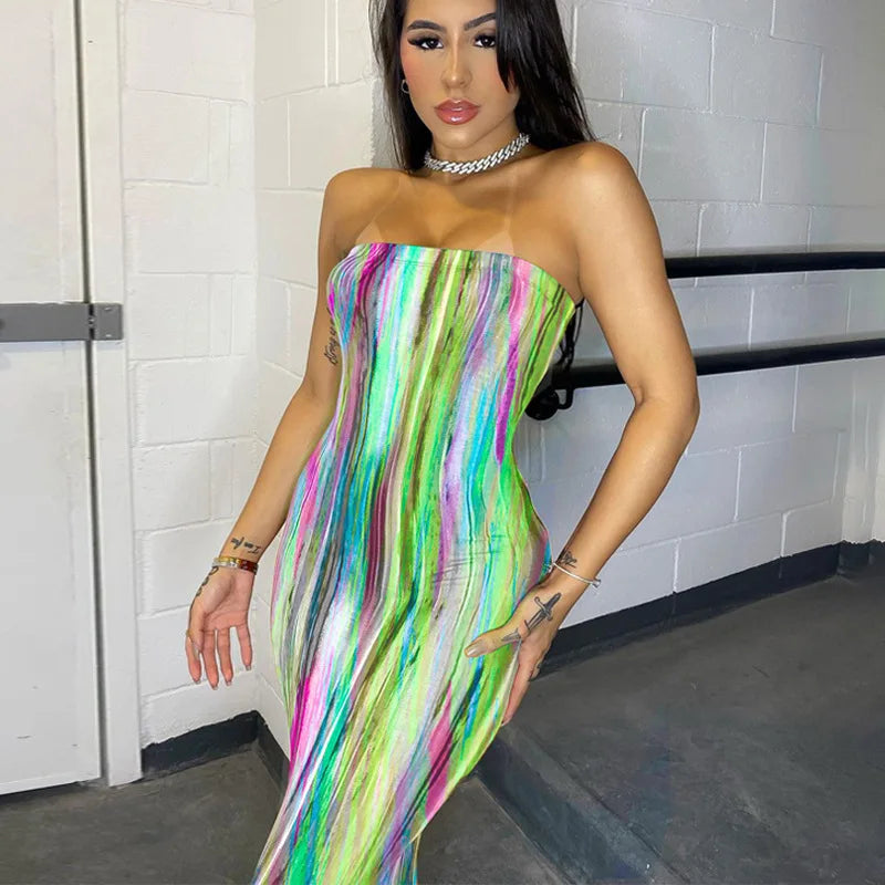 Women's Slim Bandage Chest Wrap Long Dress