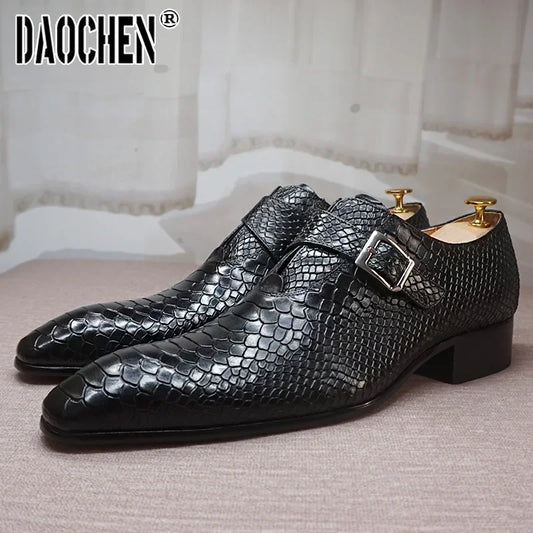 Men’s Snake Print Black & Brown Leather Loafers