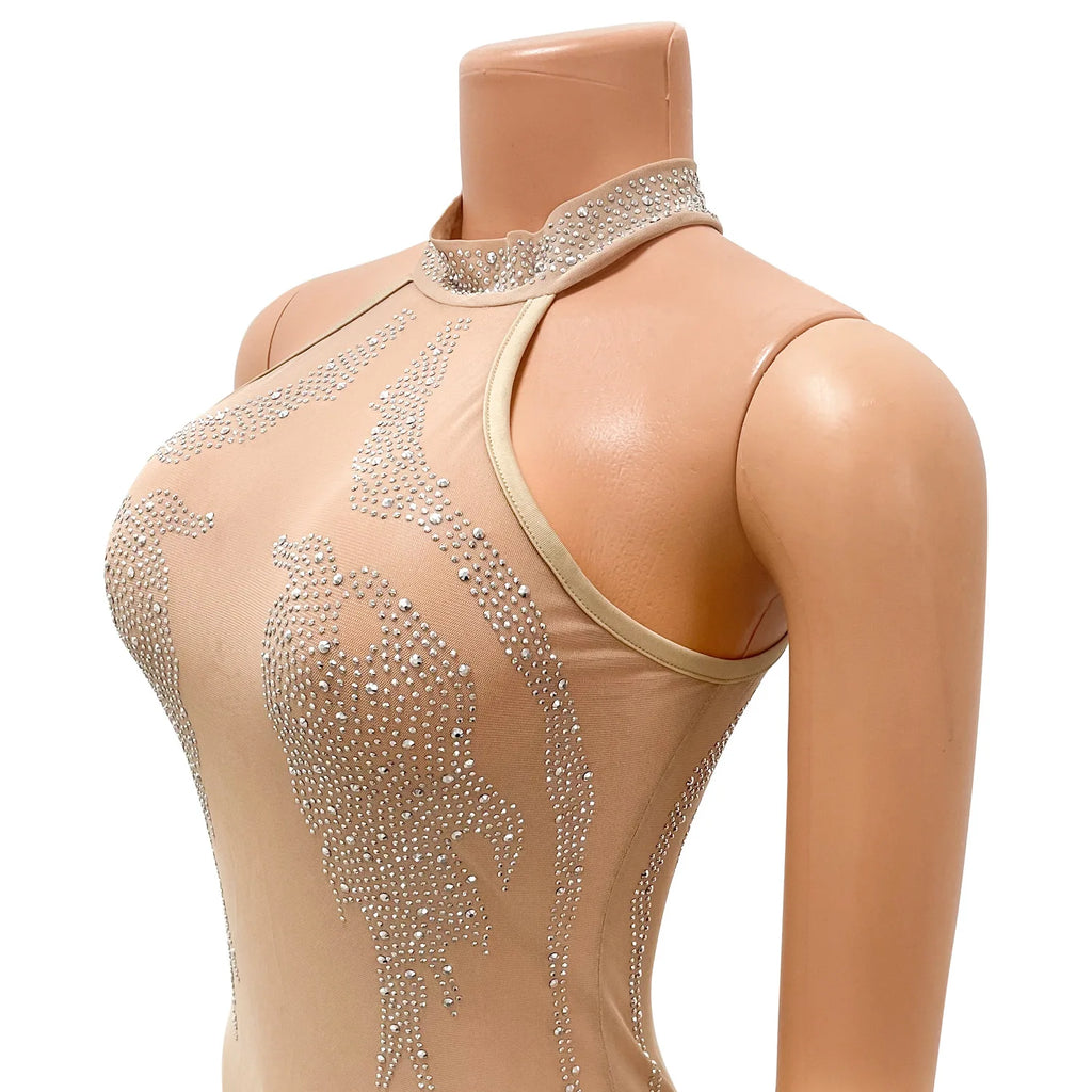 Women's Diamond Mesh Dress with  Rhinestone Design