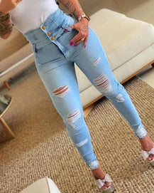 High-Waist Thick Denim Pencil Pants