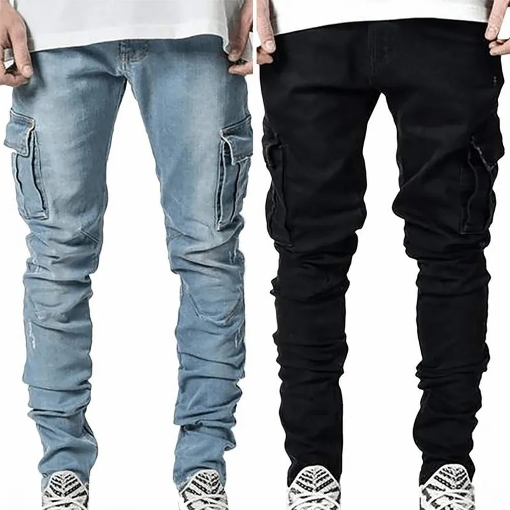 Men’s Street Elastic Cargo Jeans for Daily Wear