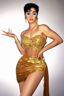 Luxury Gold 2-Piece Bodycon Mini Dress